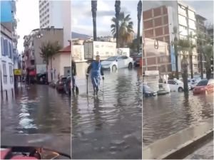 İzmir'de deniz taştı, sokaklar su altında kaldı