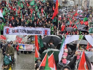 İstanbul'da binlerce kişi yağmura rağmen Gazze için yürüdü