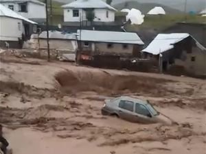 Ağrı'da sel suları otomobili kağıt gibi sürükledi