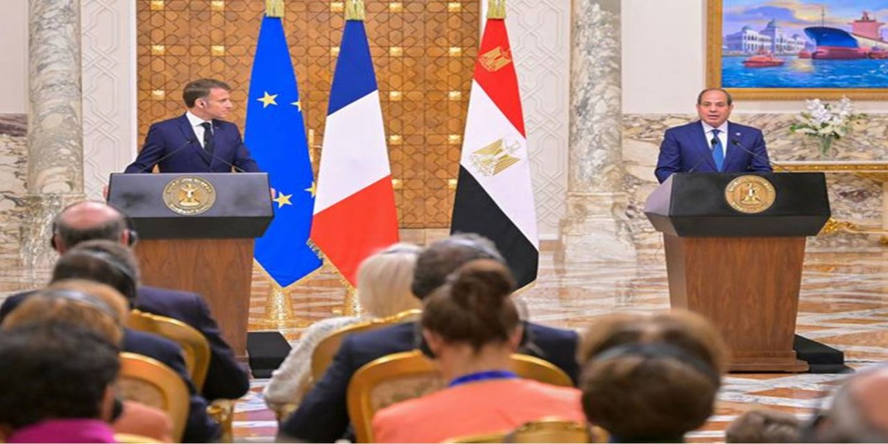 Mısır'ı ziyaret eden Macron, Filistinlilerin yerinden edilmesine karşı çıktı