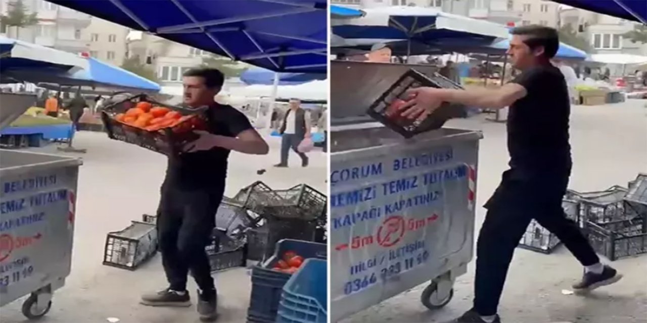 Çorum'da domatesleri çöpe döken pazarcının tezgâh yeri iptal edildi
