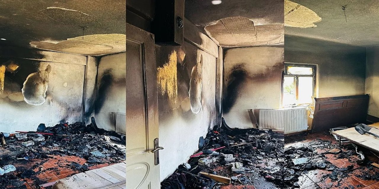 Elektrikli sobadan çıkan yangın evi küle çevirdi