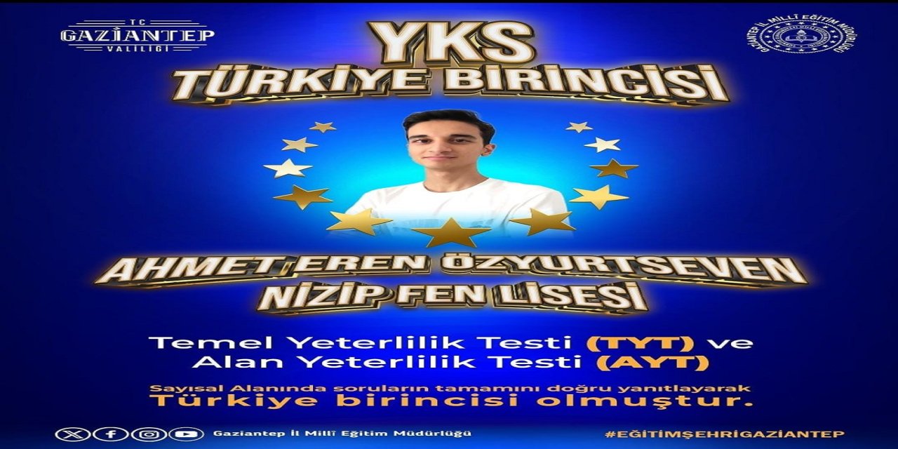 YKS 2025 Türkiye birincisi Gaziantep'ten çıktı