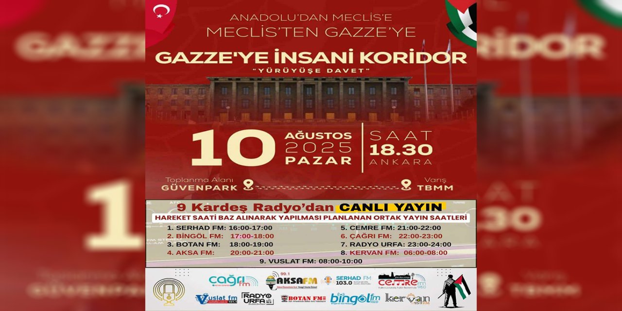 "Anadolu’dan Meclis’e, Meclis’ten Gazze’ye İnsani Koridor" yürüyüşüne 9 radyodan destek