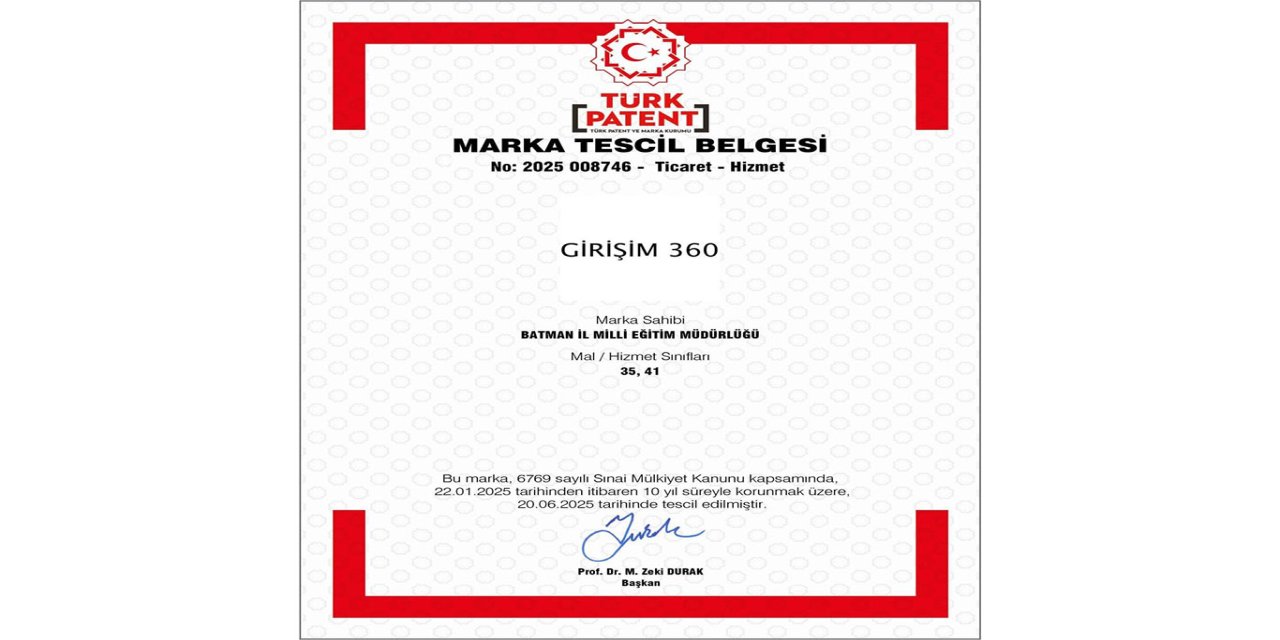 Batman'ın yenilikçi eğitim markası "Girişim 360" tescillendi