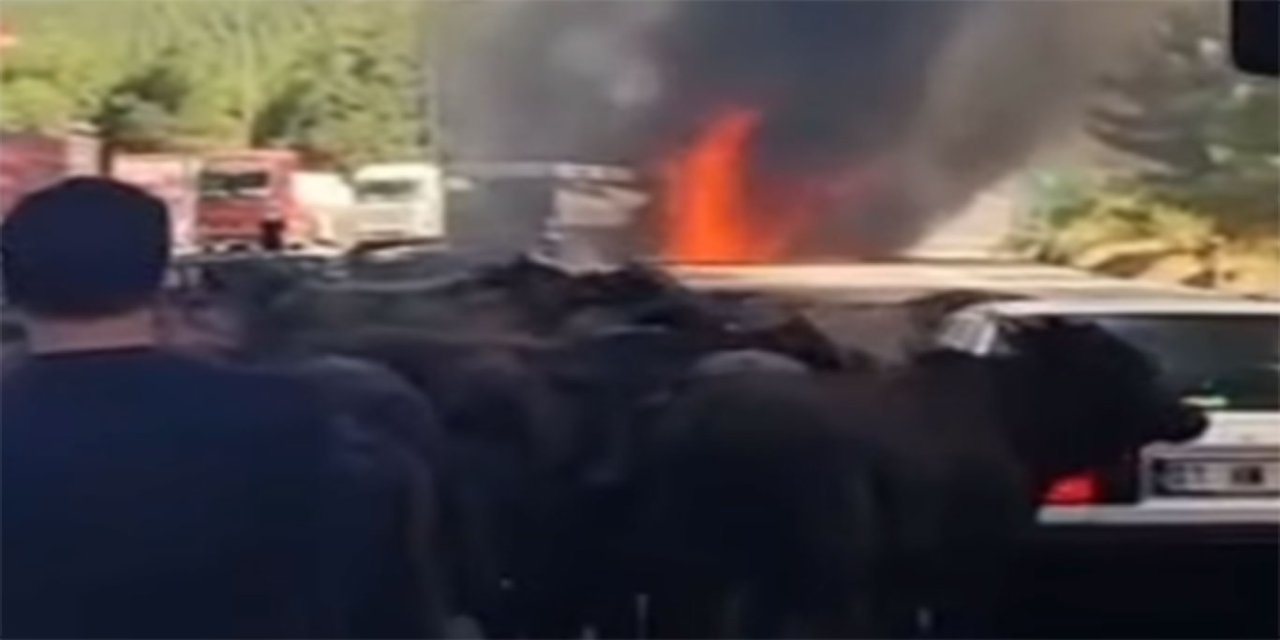 Adana’da büyükbaş hayvan taşıyan tır alev aldı