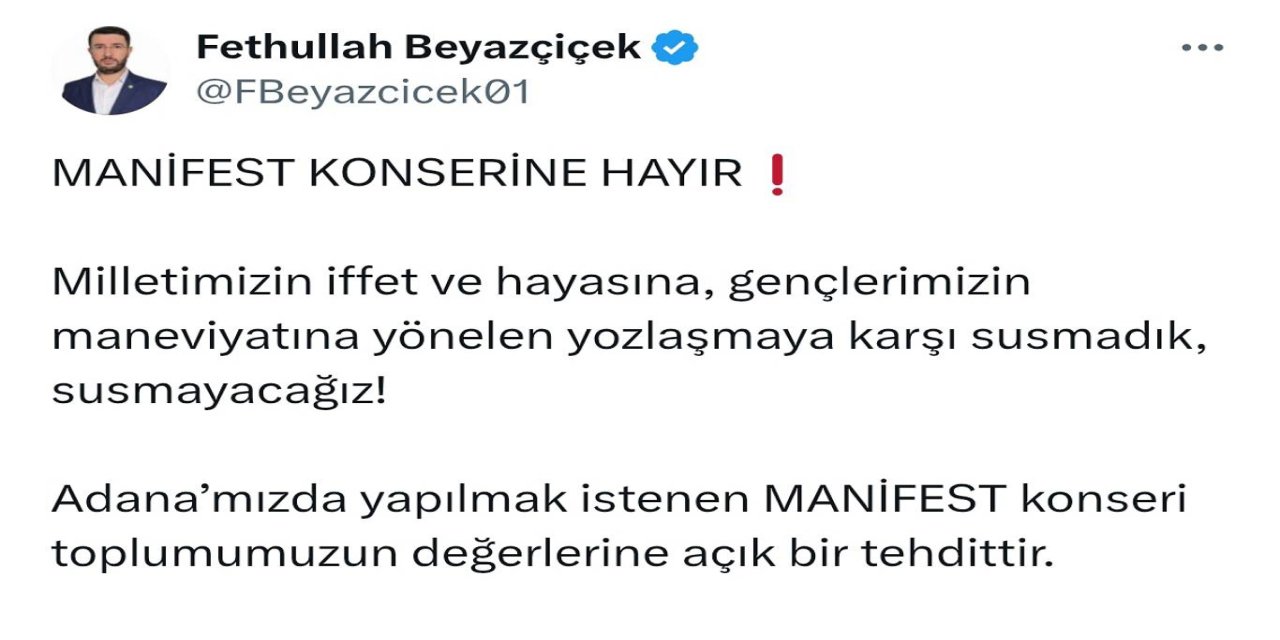 HÜDA PAR Adana İl Başkanlığından İptal edilen konser kararına destek