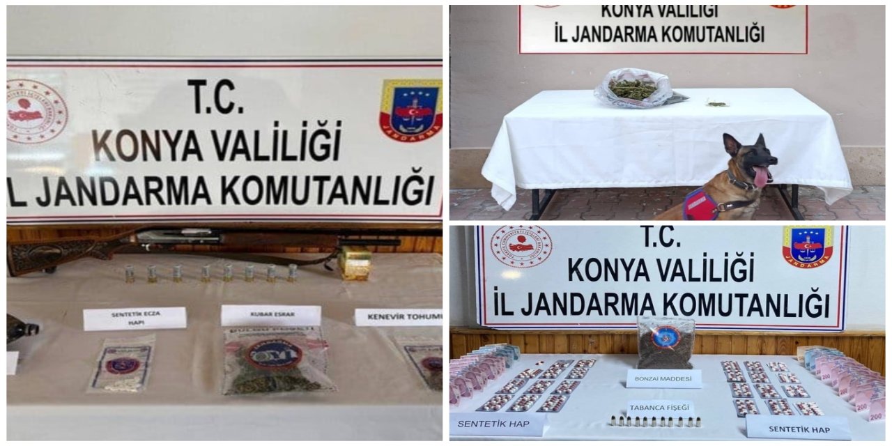 Konya’da Jandarma’dan uyuşturucu ve silah operasyonu: 3 farklı noktaya baskın