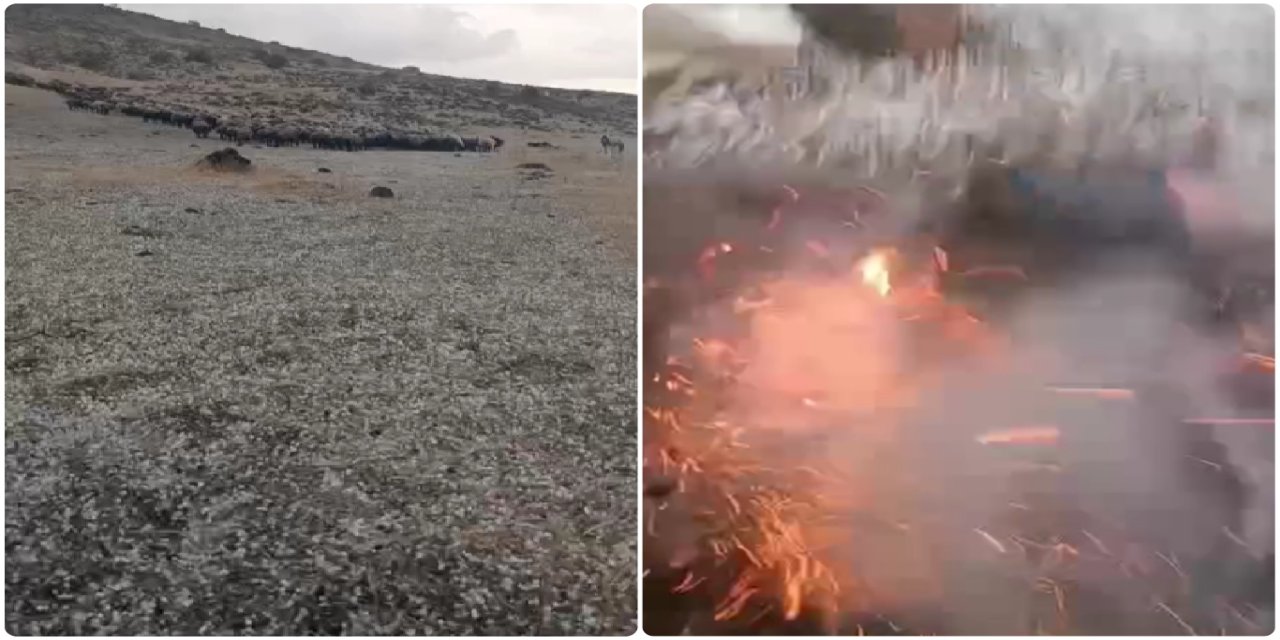 Elazığ’da çobanın yanına yıldırım düştü, o an cep telefonuna yansıdı