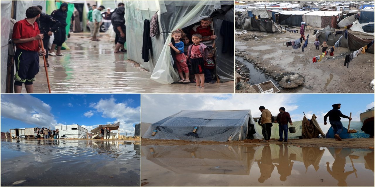 Şiddetli yağış sonrası Gazze Şeridi'nde çadırlar su altında kaldı