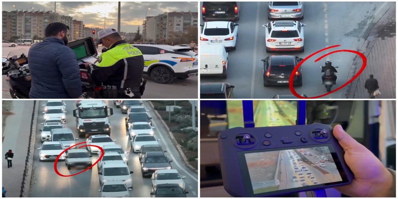 Konya’da drone destekli trafik denetimi: 332 sürücüye ceza