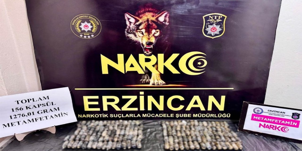 Erzincan’da durdurulan otobüste 1 kilogram metamfetamin ele geçirildi