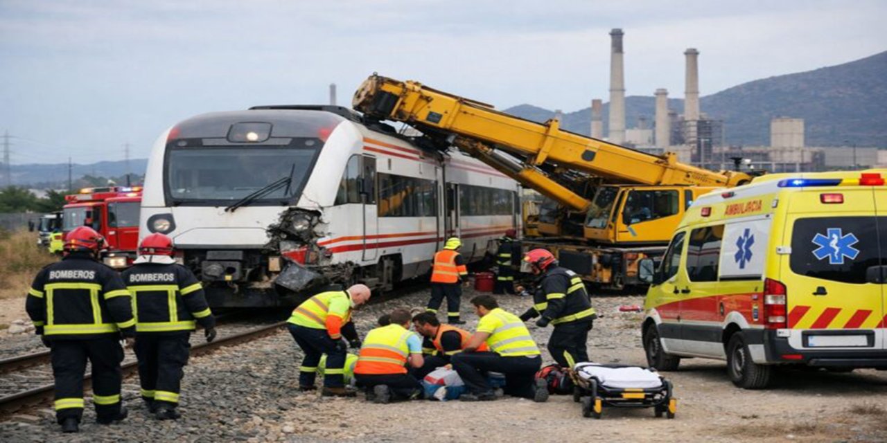 İspanya'da demiryolu hattına giren trenle bir vinç çarpıştı: Çok sayıda yaralı