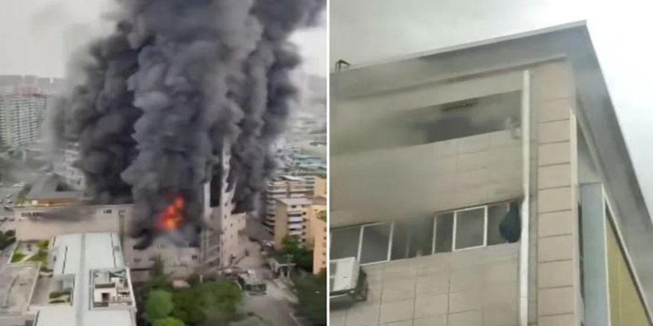 Çin'de alevlere teslim olan binanın çatısında mahsur kalanlar hastaneye kaldırıldı
