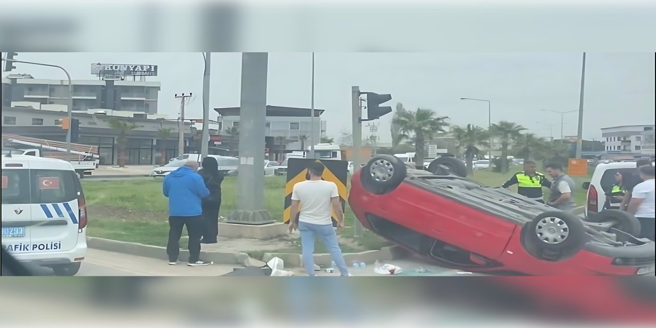 İzmir'de takla atan aracın sürücüsü hafif yaralandı