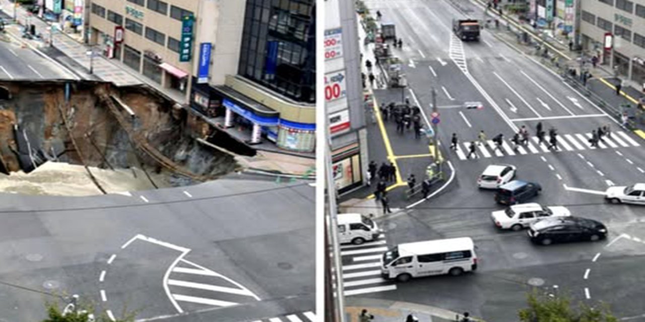 Japonya’da adeta yer yarıldı: 3 metre derinliğinde çukur oluştu