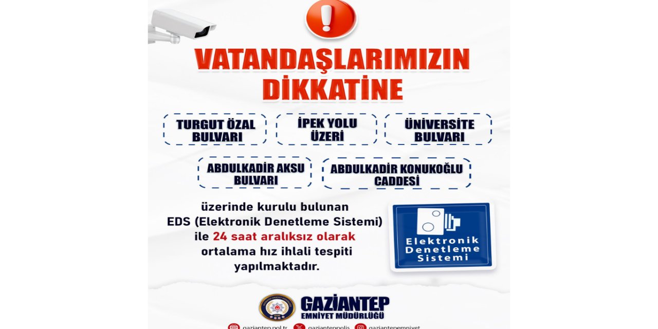 Gaziantep'te hız denetimi yapılan yollar açıklandı