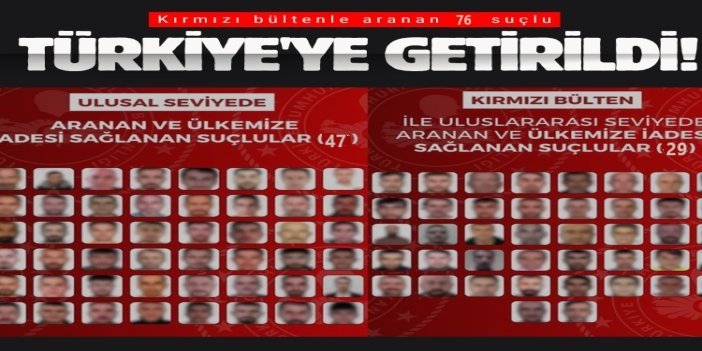 Kırmızı bültenle aranan 29, ulusal seviyede aranan 47 kişi Türkiye'ye getirildi