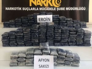 Gaziantep’te 87 kilo eroin ile 30 kilo Afyon sakızı ele geçirildi