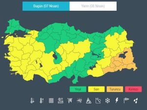 42 il için sarı ve turuncu kodlu uyarı