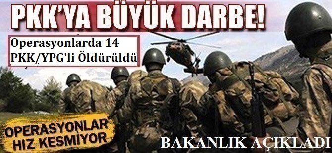 Fırat Kalkanı ve Barış Pınarı bölgelerinde 14 PKK elemanı öldürüldü