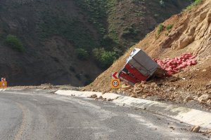 Soğan yüklü kamyon kaza yaptı