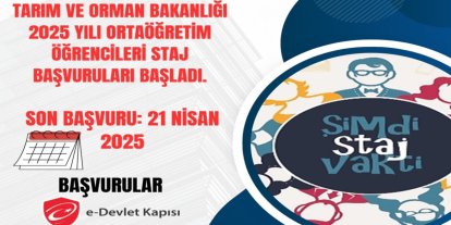 Ortaöğretim öğrencileri için 2025 yılı staj başvuruları başladı