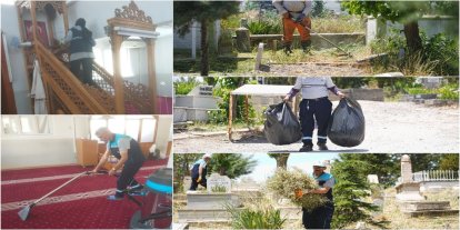 Malatya'da mezarlıklar ve camiler bayrama hazır