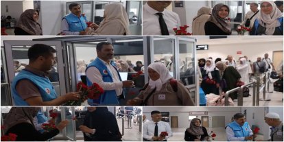 Gaziantep'te ilk hacı kafilesi güllerle karşılandı