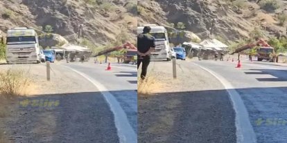 Siirt-Bitlis karayolunda tır devrildi: Yol trafiğe geçici olarak kapandı