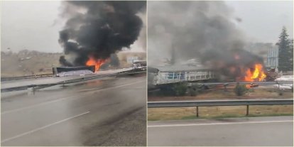 Gaziantep zincirleme kaza: 3 tır yandı