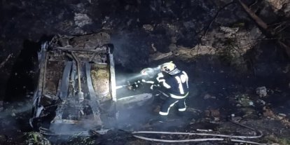 Denizli'de devrilen araç orman yangınına neden oldu