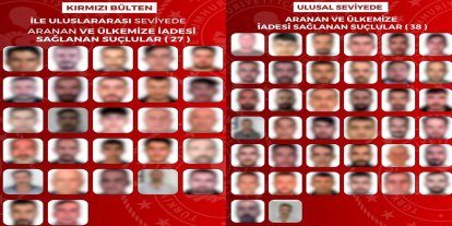 İçişleri Bakanlığı: 65 aranan suçlu Türkiye'ye getirildi