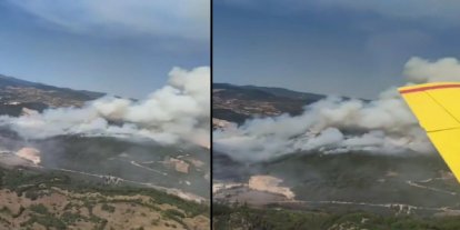 Balıkesir Sındırgı’daki yangına havadan ve karadan müdahale ediliyor