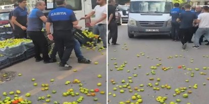 Siirt'te zabıta denetiminde gerginlik: Ürünlerini yola döktü