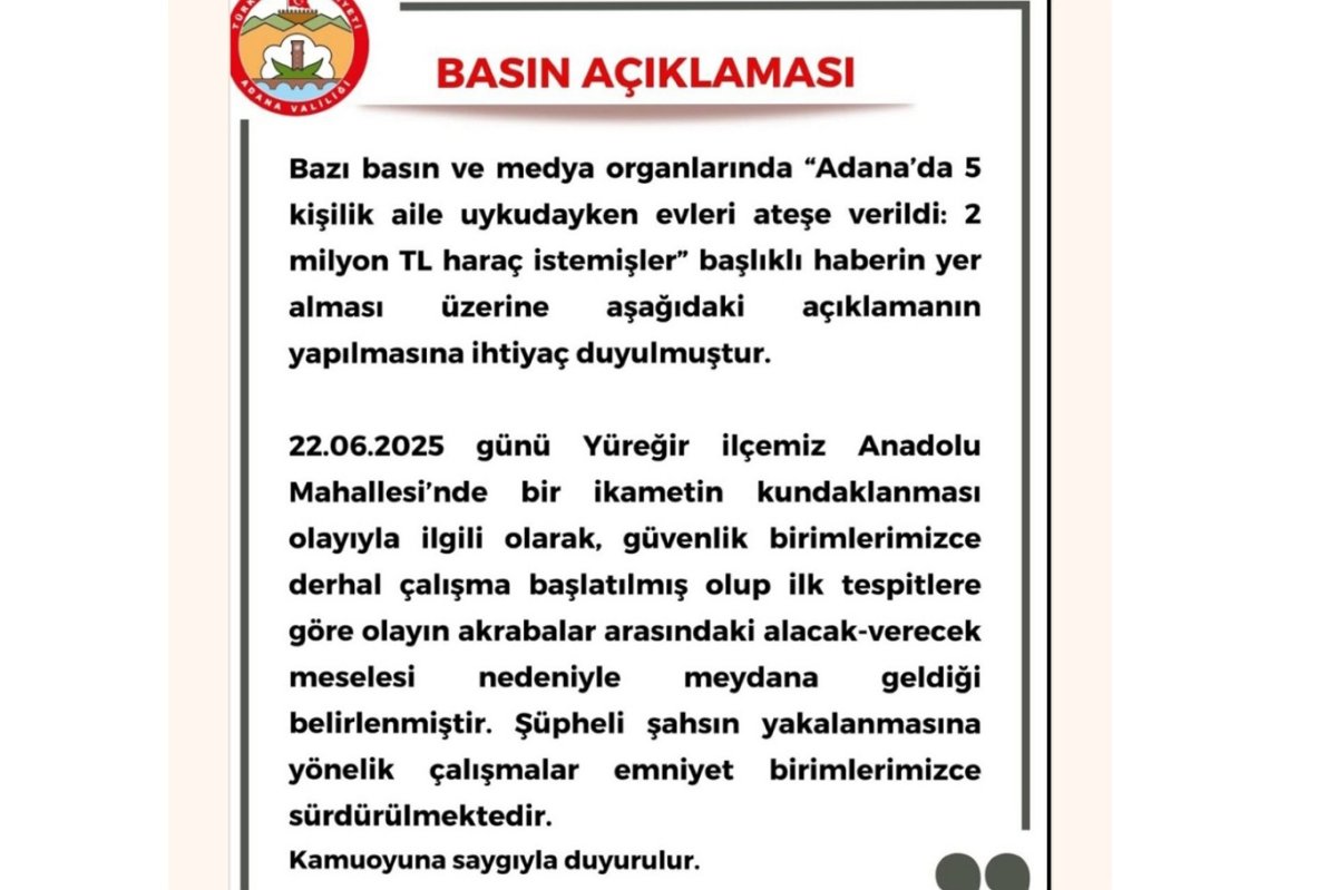 Adana’da kundaklama iddiasına dair valilikten açıklama
