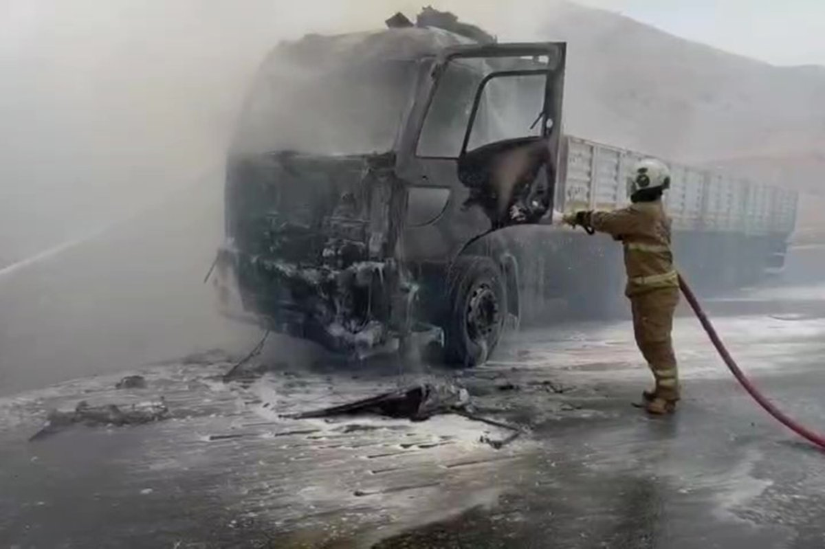 Cizre’de seyir halindeki tır alev aldı