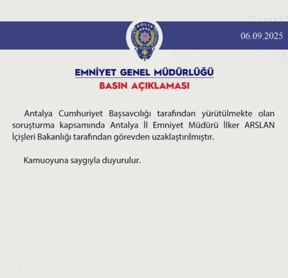 Antalya İl Emniyet Müdürü görevden uzaklaştırıldı