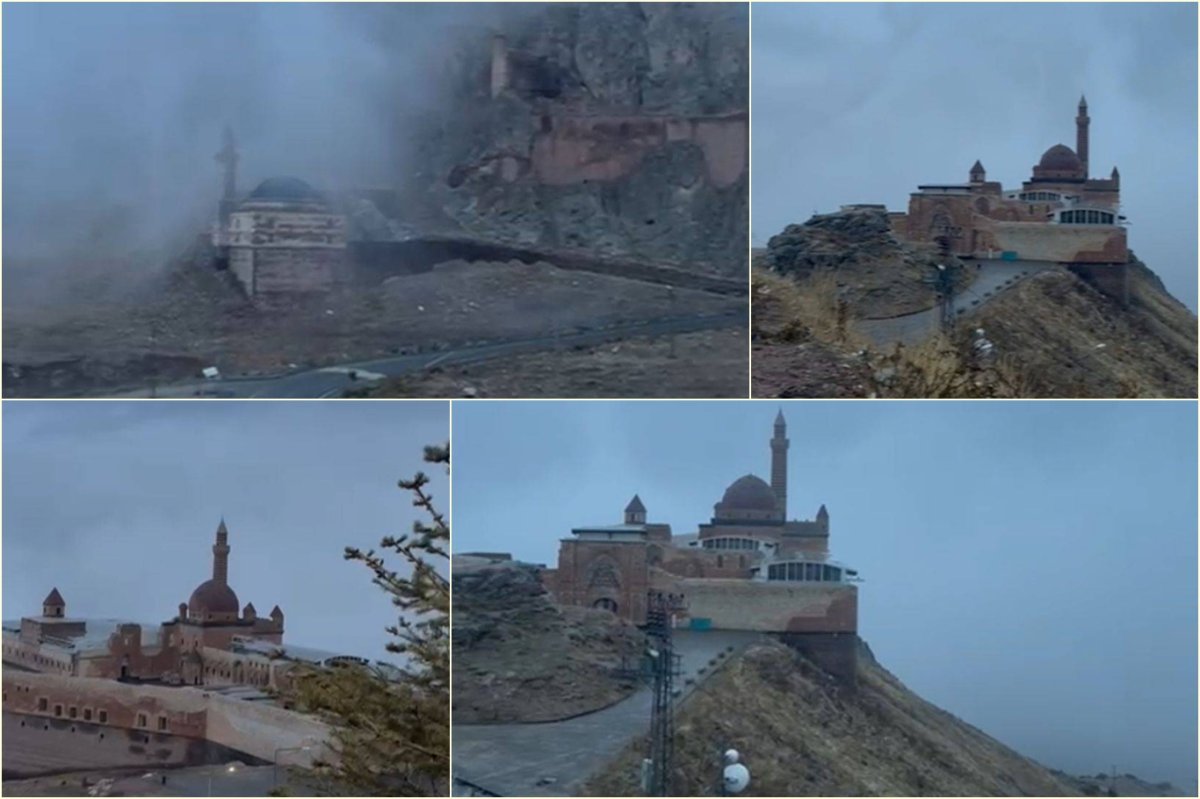 Eşsiz manzarasıyla sisler içinde İshak Paşa Sarayı