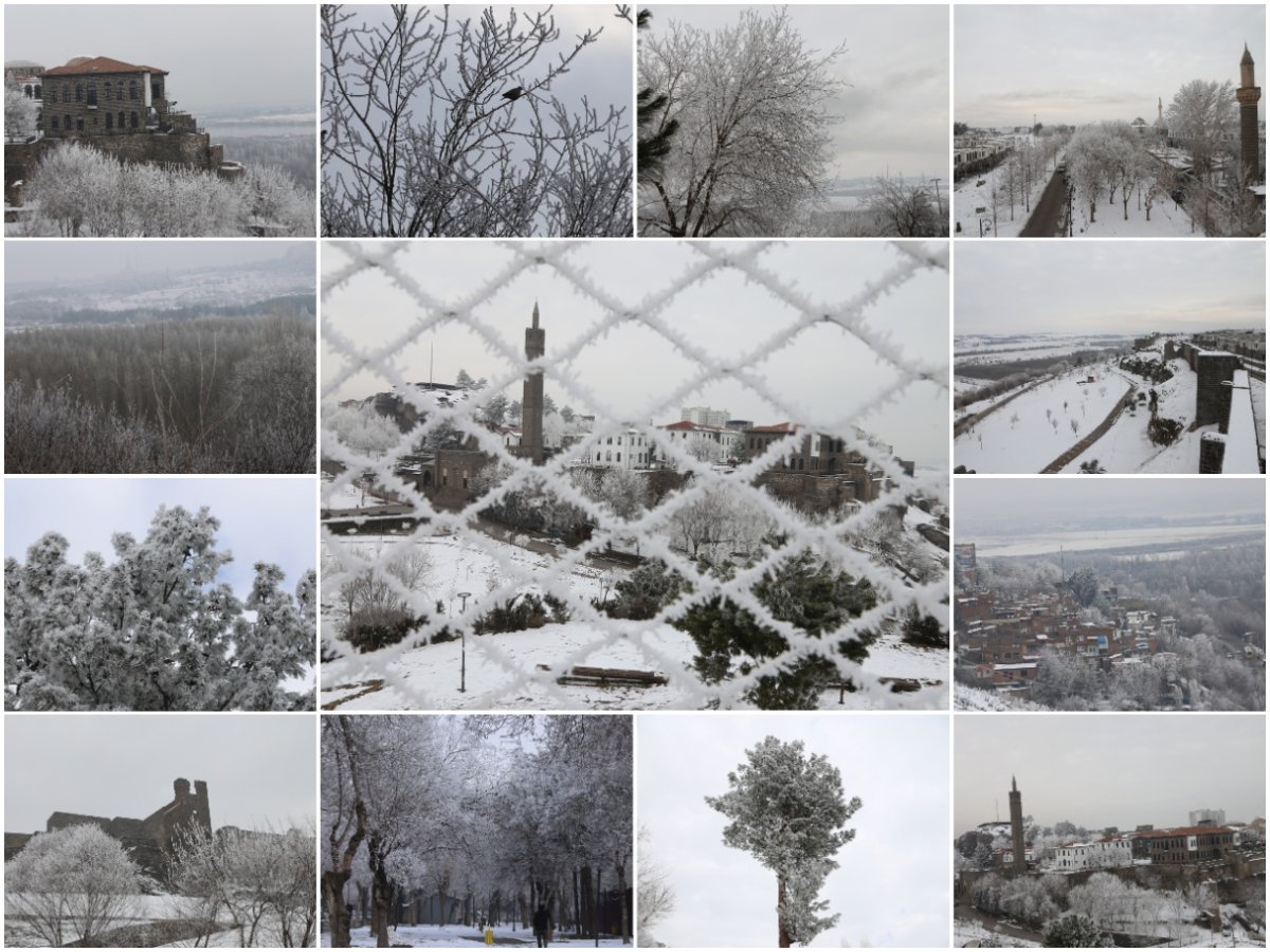 Diyarbakır’da soğuk havanın oluşturduğu kırağı geriye kartpostallık kareler bıraktı