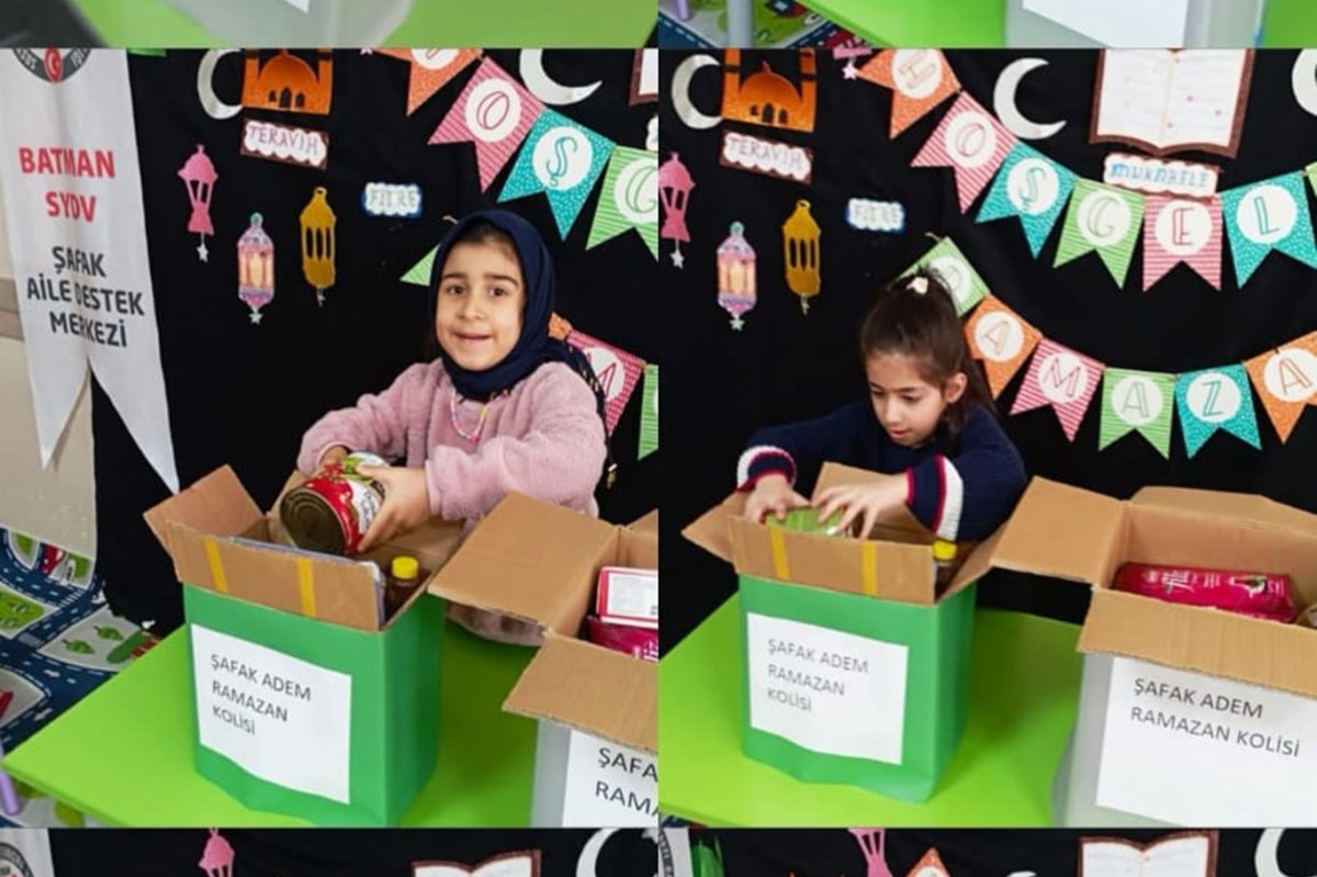 4-6 Yaş Kur'an kursu öğrencileri Ramazan kolileri hazırladı