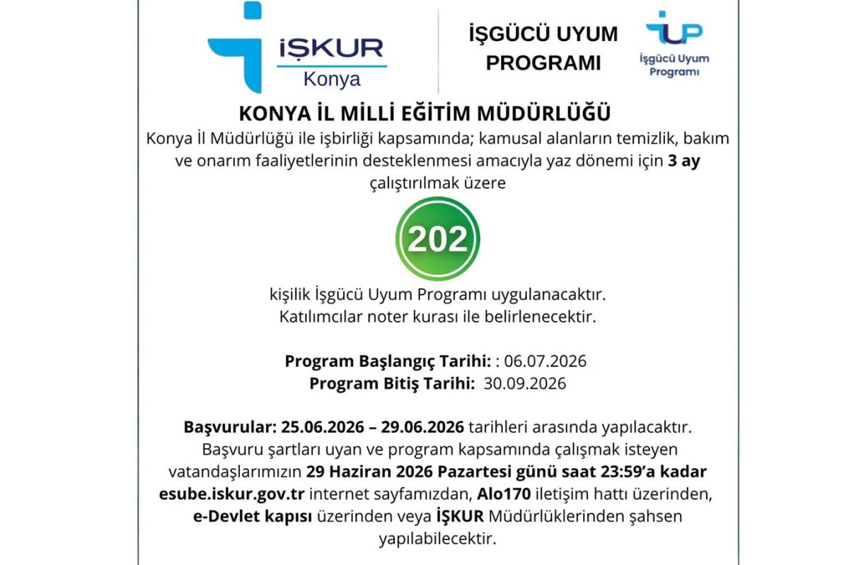 Konya'da okullarda çalışacak personel alımı için başvurular başladı