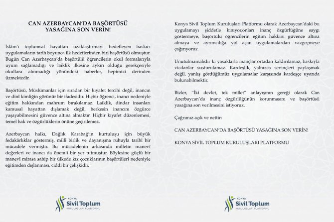 Konya STK Platformu'ndan Azerbaycan'a başörtüsü tepkisi
